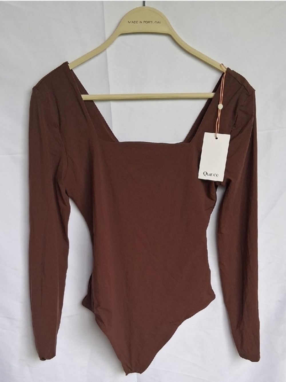 Quince Second Skin Square Neck Long Sleeve Bodysuit Cocoa Brown S